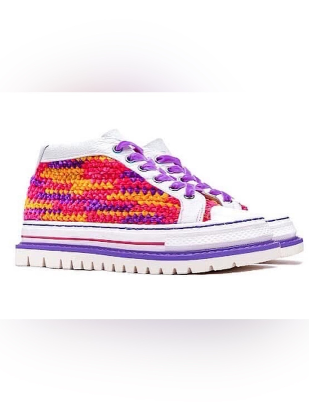 KROJAY Rhodonite Crochet Leather Platform High Top Sneakers Women’s 8